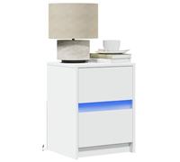 WHOPBXGAD White LED Night Stand with USB Port, Modern Engineered Wood Bedside Table with RGB Lighting, 3 Drawers Storage for Bedroom Living Room, Easy Assembly, 50kg Load Capacity, 38x34x50cm