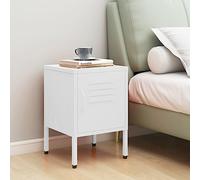 WHOPBXGAD White Steel Nightstand 35x35x51 cm with Adjustable Shelf & Lock, Modern Bedside Table for Bedroom, Durable Metal End Table with Leveling Feet, Easy to Clean & Assemble