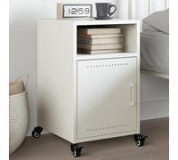 WHOPBXGAD White Steel Nightstand 36x39x59 cm with Wheels, Cold Rolled Metal Bedside Table with Storage Door & 2 Compartments, Modern Bedroom Furniture for Small Spaces, Easy to Move & Clean