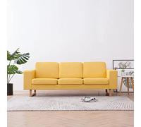 WHOPBXGAD Yellow Fabric 3 Seater Sofa with Removable Cushions, Comfortable Living Room Couch with Wood Frame and Iron Legs for Home Office Decor