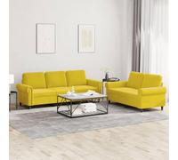 WHOPBXGAD Yellow Velvet 2+3 Seater Sofa Set with Cushions, Modern Living Room Furniture for Relaxing, Reading, TV Watching, Soft Velvet Upholstery, Sturdy Wooden Structure, Comfortable Foam Padding