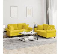 WHOPBXGAD Yellow Velvet 2-Piece Sofa Set with Cushions for Living Room, Soft Fabric Lounge Conversation Sofa with Sturdy Wood Frame, Comfortable Seating for Relaxing and Entertaining Guests