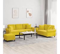 WHOPBXGAD Yellow Velvet 3 Piece Sofa Set with Cushions, 2+3 Seater Living Room Furniture with Ottoman, Soft Fabric Upholstery, Modern Comfort for Relaxation and Entertainment Space
