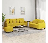 WHOPBXGAD Yellow Velvet 3-Piece Sofa Set with Cushions, Living Room Furniture for Small Spaces, Soft Fabric Sectional Couch with Ottoman, Comfortable Seating for Home Decor