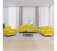 WHOPBXGAD Yellow Velvet 3 Piece Sofa Set with Cushions, Modern Living Room Furniture for Small Spaces, Soft Fabric Upholstery Sectional Couch with Comfortable Seating and Pillows