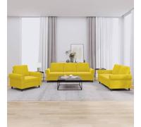 WHOPBXGAD Yellow Velvet 3 Piece Sofa Set with Cushions, Modern Living Room Furniture for Small Spaces, Comfortable Sectional Couch with Soft Fabric and Sturdy Structure