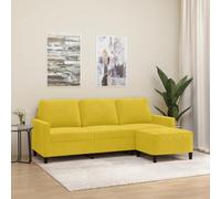 WHOPBXGAD Yellow Velvet 3 Seater Sofa with Ottoman 180 cm, Modern Living Room Furniture for Small Spaces, Comfortable Couch with Thick Padding and Sturdy Wooden Frame