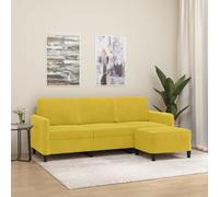 WHOPBXGAD Yellow Velvet 3 Seater Sofa with Ottoman 180cm Modern Living Room Furniture, Comfortable Couch with Footrest for Relaxing and Entertaining Guests