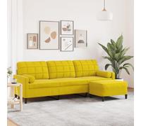 WHOPBXGAD Yellow Velvet 3 Seater Sofa with Ottoman 210cm Living Room Furniture Modern Velvet Couch with Footstool Comfortable Sofa Set for Home Lounge Relaxation