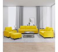 WHOPBXGAD Yellow Velvet 4 Piece Sofa Set with Cushions, Modern Living Room Furniture, Comfortable Seating for Small Spaces, Includes Loveseat, 3 Seater, Armchair and Ottoman