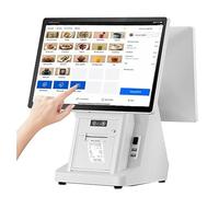 WHRAOY Caja Registradora Inteligente TPV, Pantalla Táctil Dual De 15,6", 8 GB De RAM + 128 GB De SSD, Impresora Integrada De 58 Mm, para Pequeñas Empresas,White
