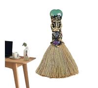 Whrcy - Escoba de natural con forma de corazón de amor, escoba de natural, con forma de corazón, escoba de bruja artesanal de piedras preciosas para decoración del hogar,
