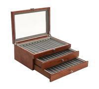 whsiodj Bolígrafos Estuche Coleccionista Vintage Rosewood 34 Compartimentos Tres Pisos Cristal Ventana Visión Forro Terciopelo Cojín de Plumas Escritorio Organizador Antiguo Decoración Regalo, Color
