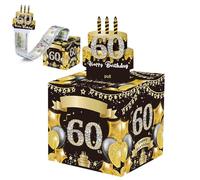 WHSY127 Caja de dinero de feliz cumpleaños número 60 para regalo en efectivo, caja de regalo de dinero sorpresa de oro negro para regalos de cumpleaños número 60, pastel de dinero en efectivo, caja de