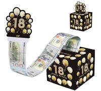 WHSY127 Caja de dinero de feliz cumpleaños para regalo en efectivo, caja de regalo de dinero sorpresa de oro negro para niños y niñas, regalos de cumpleaños número 18, pastel de dinero en efectivo con