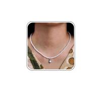 WHSY127 Collar Redondo de Perlas Blancas Collar de Perlas Plateadas para Mujer Gargantilla de Perlas de Boda Collar de lágrima de Cristal Azul Collar con Colgante de Solitario de circonita Delicada