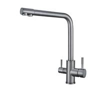 WHSY127 Elegant Grey Stainless Steel Kitchen Faucet with Dual Handles and -Degree Rotation - Kitchens Style Beautiful