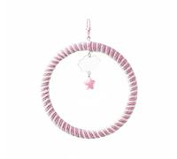 Whtkoph Columpio para Aves Jaula Acrílico Madera Metal Cuerda con Ornamentación Colgante y Estructura Antideslizante Adecuado para Juego Enriquecimiento Entorno Doméstico, Rosa Y Blanco, Pequeño