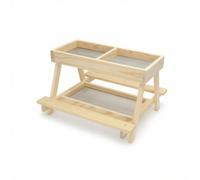 Whtkoph Comedero para Aves de Corral con Soporte de Madera Abierto Diseño Elevado Doble Bandeja de Comida Patas Inclinadas para Terreno Exterior Madera sin Acabado Adecuado para Patios Cooperativas