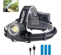 WHTOHY Linterna frontal de 3 modos de luz al aire libre, 50.000 lúmenes, superbrillante, 6000 mAh, foco variable IPX6, impermeable, para ciclismo, camping, pesca