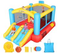 WHUBEFY Casa de rebote, casa inflable para niños con soplador incluido, casa de juegos para interiores y exteriores, casa inflable para patio trasero, castillo de salto con 2 toboganes, área de salto