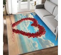 WHUOEUCO Alfombra para Salón Rosas románticas en Forma de corazón 80x150cm Alfombras Lavable Moderna Comedor Cocina Habitación, Alfombra Pelo Corto Fácil de Cuidar, Alfombra Grande