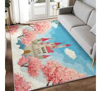 WHUOEUCO Alfombra Salon Grande Pelo Corto cerezos en Flor Castillo 160x230cm Alfombra Antideslizante Lavable para Dormitorio, Comedor, Cocina, Oficina