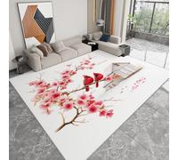 WHUOEUCO Alfombra Salon Grande Pelo Corto Flores De Cerezo Cardenales Rojos 180x240cm Alfombra Antideslizante Lavable para Dormitorio, Comedor, Cocina, Oficina