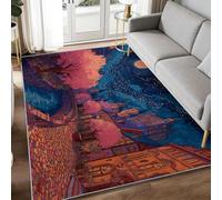 WHUOEUCO Alfombra Salon Lavable Moderna Cerezos en Flor en la Calle y Cielo Estrellado 160x230cm Alfombra Grande de Pelo Corto Antideslizante para Comedor, Cocina, Dormitorio
