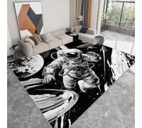 WHUOEUCO Alfombra Salon Lavable Moderna Espacio Planetas Astronautas 80x150cm Alfombra Grande de Pelo Corto Antideslizante para Comedor, Cocina, Dormitorio