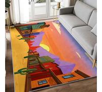 WHUOEUCO Alfombra Salon Pelo Corto Lavable Paisaje de un Pueblo del Oeste 120x180cm Alfombra Antideslizante con Impresión 3D para Dormitorio, Comedor, Pasillo e Interior