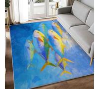 WHUOEUCO Alfombra Salón Pelo Corto Pez Cola Amarilla Pintado a Mano 160x230cm Alfombras Grande Antideslizante Lavable, Alfombras Decoración para Dormitorio Comedor Cocina Oficina