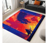 WHUOEUCO Alfombras Salon 160x230cm Duelo De Guerreros Dragones Alfombra Pelo Corto Suave Moderna, Decoración del Hogar Alfombra Antideslizante, Alfombras Impresión Niños