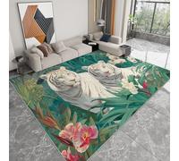 WHUOEUCO Alfombras Salón Arbustos De Flores Animales Tigres 120x180cm Alfombra Pelo Corto Lavable, Alfombra Antideslizante Impresión 3D para Dormitorio, Comedor, Pasillo, Interiores