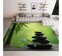 WHUOEUCO Alfombras Salon Bambú Verde Guijarros 80x150cm Alfombra Pelo Corto Suave Moderna, Decoración del Hogar Alfombra Antideslizante, Alfombras Impresión Niños