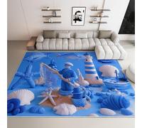 WHUOEUCO Alfombras Salon Conchas De Faro Azul 160x230cm Alfombra Pelo Corto Suave Moderna, Decoración del Hogar Alfombra Antideslizante, Alfombras Impresión Niños