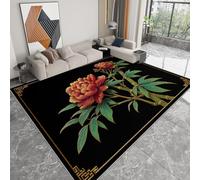 WHUOEUCO Alfombras Salon Flores De Peonía Bambú Verde 180x240cm Alfombra Pelo Corto Suave Moderna, Decoración del Hogar Alfombra Antideslizante, Alfombras Impresión Niños