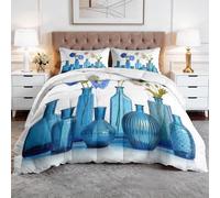 WHUOEUCO Edredón 4 Estaciones Cama 105 180x220cm Jarrón De Cristal Azul Set Edredón Nórdico de Relleno Microfibra Suave, Colcha de Invierno y Verano para Niños y Personas Alérgicas