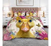 WHUOEUCO Edredón 4 Estaciones Cama 90 150x200 cm Patos Amarillos Flores y Mariposas Edredón Relleno Nórdico Microfibra Suave Transpirable, para Adultos y Niños con 2 Fundas de Almohada 50x75cm