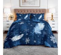 WHUOEUCO Edredón 4 Estaciones Cama 90 150x200cm Copos De Nieve De Plumas Azules Set Edredón Nórdico de Relleno Microfibra Suave, Colcha de Invierno y Verano para Niños y Personas Alérgicas