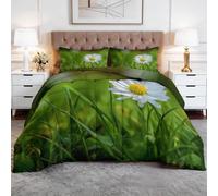 WHUOEUCO Edredón Nórdico Estampado 3D Cama 90 150x200cm Hierba Verde Y Margaritas Edredon Reversible Moderno, Colcha Relleno Nordico 4 Estaciones con 2 Fundas de Almohada 50x75 cm
