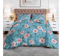 WHUOEUCO Edredón Relleno Nórdico 4 Estaciones Cama 150 220x240cm Flores Capullos Y Hojas Nórdico Impreso Reversible Respirable y Ligera Edredon Acolchado con 2 Fundas de Almohada 50x75 cm