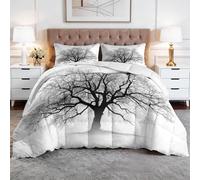 WHUOEUCO Edredón Relleno Nórdico 4 Estaciones Cama 90 150x200cm Árbol Abstracto En Blanco Y Negro Nórdico Impreso Reversible Respirable y Ligera Edredon Acolchado con 2 Fundas de Almohada 50x75 cm