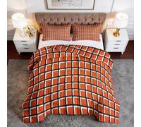 WHUOEUCO Edredón Relleno Nórdico Cama 90 150x200 cm Bloques De Cuadrícula Naranjas Edredon Acolchado Estampado 3D, Edredón 4 Estaciones Microfibra Hipoalergénico Suave para Niños y Adultos