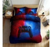 WHUOEUCO Funda Nórdica Cama 105 Consola de Juegos Azul y roja, Juego De Funda Nórdica 180x220 cm, 3 Piezas Ropa de Cama con 2 Fundas de Almohada 50x75 cm, Microfibra Reversible Colcha