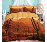 WHUOEUCO Funda Nórdica Cama 105 Desierto montañas Cactus, Funda Edredon Polialgodón Suave Transpirable 3 Piezas por 1 Fundas Nórdica 200x200 cm + 2 Fundas de Almohada 50x75 cm