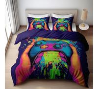 WHUOEUCO Funda Nórdica Cama 105 Grafiti Consola Juegos, Funda Edredon Microfibra Suave Transpirable 3 Piezas por 1 Fundas Nórdica 200x200 cm + 2 Fundas de Almohada 50x75 cm