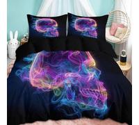 WHUOEUCO Funda Nórdica Cama 150-220x240 cm, Juego de Ropa de Cama Calavera de Humo colorida3 Piezas Funda Nórdica para Doble de Polialgodón y 2 Fundas de Almohada 50x75 cm