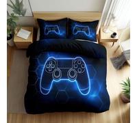 WHUOEUCO Juego de Ropa de Cama 150x220 cm Consola de Juegos Azul geométrica, Funda Nórdica Cama 90 Reversible Microfibra Funda Edredon 3 Piezas para Niño Juvenil y Adulto, con Cremallera