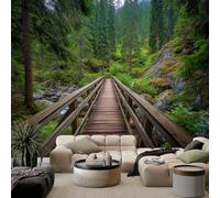 WHUOEUCO Mural Papel Pintado 3D Paisaje De Puente De Madera En El Bosque 500x280 cm Fotomural Panorámico, Para Salón Dormitorio Cocina Baño Tejido No Tejido Decoración Pared Moderno